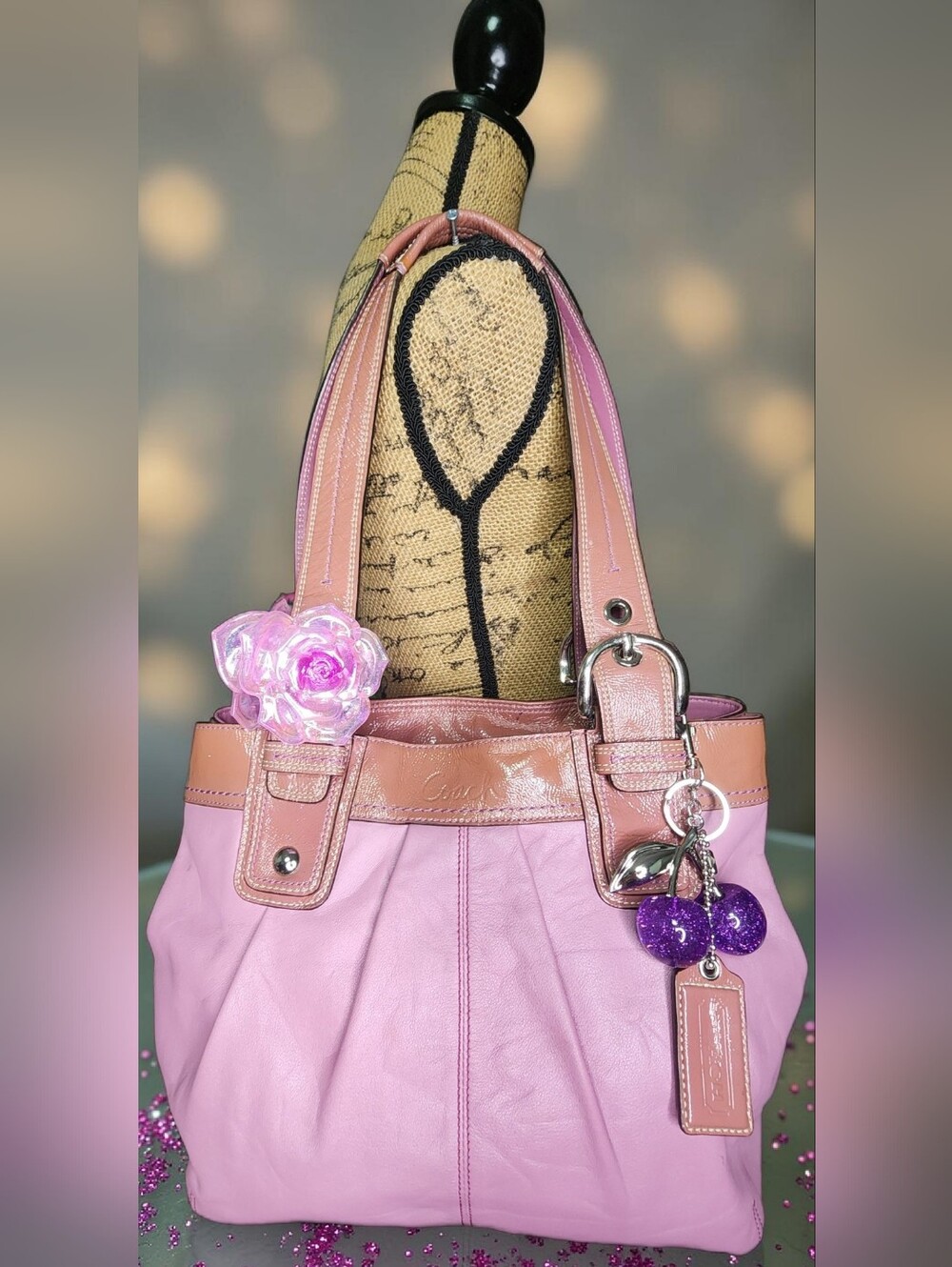 Y2K Vintage Coach Soho Pleated Leather Shoulder Bag In Pink Style number F13732 - Picture 9 of 16